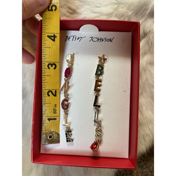 Betsey Johnson NWT Festive "Jingle Bells" Spell out Typography Long Drop Earring - Picture 3 of 5